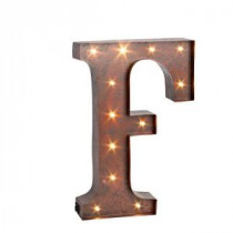 12 in. H "F" Rustic Brown Metal LED Lighted Letter-92669F 206625104