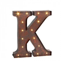 12 in. H "K" Rustic Brown Metal LED Lighted Letter-92669K 206625109