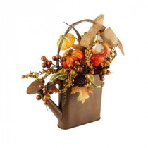 18.5 in. Metal Watering Can Harvest Gourd and Pinecone Arrangement-2217360 206508976