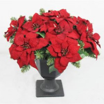 22 in. Battery Operated Artificial Poinsettia Topiary with 35 Clear LED Lights-BOWOTHD180B 205982761