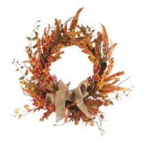 24 in. Fall Berry Artificial Wreath with Burlap Bow-2207760 206498726