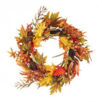 24 in. Fall Leaf and Berry Artificial Wreath-2207750 206498748