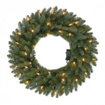 24 in. Pre-Lit B/O LED New Meadow Artificial Christmas Wreath x 225 Tips with 35 Warm White Lights and Timer-GD20P2581L01 206795469