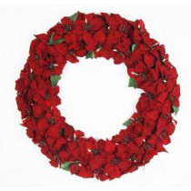 32 in. Battery Operated Artificial Poinsettia Wreath with 50 Clear LED Lights-BOWOTHD180 205982743