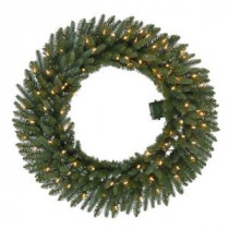 36 in. Pre-Lit B/O LED New Meadow Artificial Christmas Wreath x 341 Tips with 80 Warm White Lights and Timer-GD30P2581L00 206795459