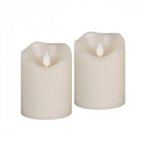 4 in. H Battery Operated Bisque Vanilla Scent Wax Motion Flame Timer Candle (Set of 2)-42542 206504449