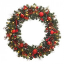 48 in. Battery Operated Red Accented Artificial Wreath with 60 Clear LED Lights-2258650HD 205984017