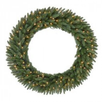 48 in. Pre-Lit B/O LED New Meadow Artificial Christmas Wreath x 520 Tips with 120 Warm White LED Lights and Timer-GD40P2581L00 206795460