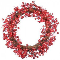 48-Light LED Red 24 in. Battery Operated Berry Wreath with Timer-WL10-1R024-A1 202938547