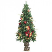 5 ft. Battery Operated Plaza Potted Artificial Tree with 100 Clear LED Lights-BOWOTHD173H 205983426