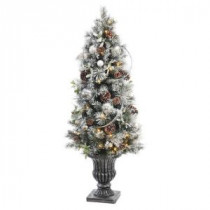 5 ft. Battery Operated Snowy Silver Pine Potted Artificial Christmas Tree with 50 Clear LED Lights-2258360HD 205994541