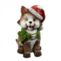 Alpine 21 in. Cat wearing Santa Hat and Green Scarf Decor with 3 LED Lights-MCC370 207140341