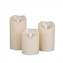 Battery Operated Bisque Vanilla Scent Motion Flame Wax Timer Candle Set (3-Piece)-42543 206504450