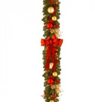 Decorative Collection 9 ft. Cozy Christmas Garland with Red and Clear Lights-DC13-104L-9B 300330613