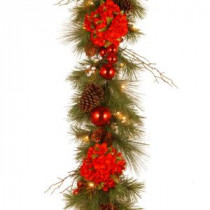 Decorative Collection 9 ft. Hydrangea Garland with Battery Operated Warm White LED Lights-DC13-158-9BB-1 300330494