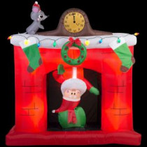 Gemmy 63.39 in. D x 29.13 in. W x 66.14 in. H Animated Inflatable Santa's Head Popping Down at Fireplace Scene-39462 206997642