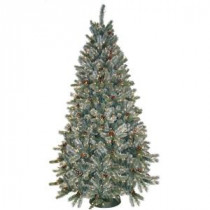 General Foam 7.5 ft. Pre-Lit Siberian Frosted Pine Artificial Christmas Tree with Clear Lights and Pine Cones-HD-92275C7 203321300