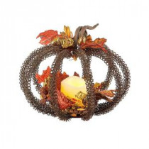 Gerson 8 in. Metal Wire Pumpkin Centerpiece with LED Timer Candle-2091730 206498724