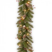 Glittery Mountain Spruce 9 ft. Garland with Clear Lights-GLM1-300-9A-1 300330624