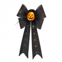 Home Accents Holiday 26 in. Battery-Operated Black Bow with Pumpkin-TYY615-1625 206762212