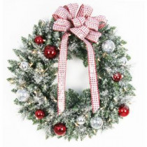 Home Accents Holiday 30 in. Battery Operated Frosted Mercury Artificial Wreath with 50 Clear LED Lights-BOWOTHD182 205915384