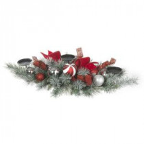 Home Accents Holiday 32 in. Flocked Pine Candleholder with Red and White Ornaments-2321240HD 206771284