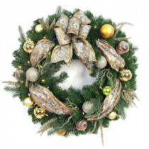 Home Accents Holiday 32 in. LED Pre-Lit Manhattan Artificial Christmas Wreath with Ribbons, Baubles, 50 Battery-Operated Warm-White Lights-BOWOTHD1606THY 206771202