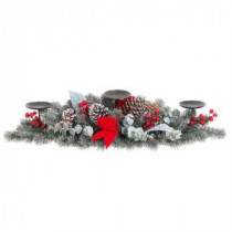 Home Accents Holiday 32 in. Snowy Pine Candleholder with Pinecones Berries and Velvet Bow-2321070HD 206771287
