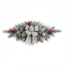 Home Accents Holiday 32in. Snowy Pine Swag with Pinecones Berries and Striped Bow-2320730HD 206771257