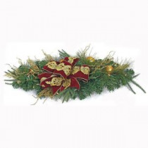 Home Accents Holiday 36 in. LED Pre-Lit Valenzia Artificial Centerpiece Swag with Red and Gold Ribbon, 35 Battery-Operated Warm-White Lights-CHZH17616105THY 206771199