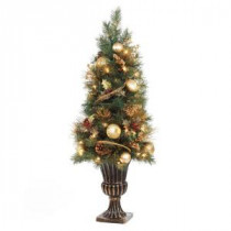 Home Accents Holiday 4 ft. Gold Artificial Christmas Porch Tree with 50 UL Clear Twinkle Lights-2320530HD-T 206768349