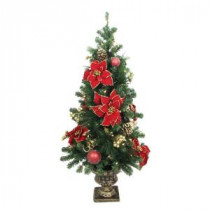 Home Accents Holiday 4 ft. Poinsettia Potted Artificial Christmas Tree with 50 Clear Lights-BOWOTHD160B 205915390