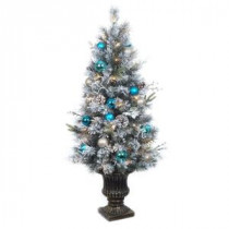 Home Accents Holiday 4 ft. Pre-Lit Flocked Pine Porch Artificial Tree with 50 Clear UL Twinkle Lights-2321670HD 206771247