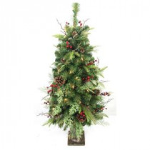 Home Accents Holiday 4 ft. Pre-Lit Woodland Tales Artificial Porch Tree with 50 Clear Lights, Pinecones and Red Berries-CHZH3811644THD 206771167