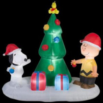 Home Accents Holiday 59.84 in. W x 37.40 in. D x 72.05 in. H Lighted Inflatable Snoopy and Charlie with Christmas Tree Scene-36794 206950762