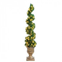 Home Accents Holiday 6 ft. Christmas Spiral Potted Artificial Tree with 150 Clear Lights-W-SPR-60TP 205928450