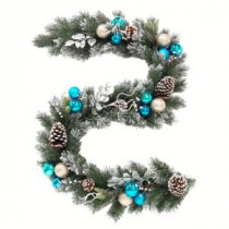Home Accents Holiday 6 ft. Flocked Pine Garland with Blue Plate and Silver Balls-2321680HD 206771265