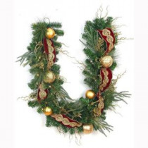 Home Accents Holiday 6 ft. LED Pre-Lit Valenzia Artificial Garland with Red and Gold Ribbon, 50 Battery-Operated Warm White Lights-CHZH17616104THY 206771192