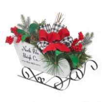 Home Accents Holiday 8 in. H White Metal Sleigh with Holiday Greenery and Bows-2323520HD 206954505