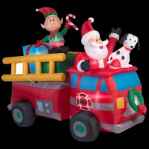Home Accents Holiday 83.86 in. W x 40.16 in. D x 68.50 in. H Lighted Inflatable Santa's Fire Truck Scene-39466 206950185