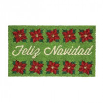 Home Accents Holiday Poinsettias Feliz Navidad 17 in. x 29 in. Coir and Vinyl Door Mat-519858 206993478