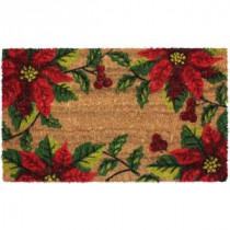 J & M Home Fashions Christmas Poinsettia Vinyl Back Coco 18 in. x 30 in. Door Mat-70186 206639156