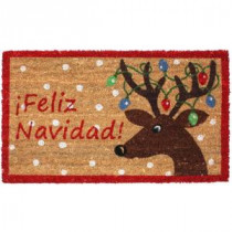 J & M Home Fashions Feliz Navidad Reindeer Vinyl Back Coco 18 in. x 30 in. Door Mat-81606A 206639160