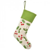 Martha Stewart Living 16 in. Green Trim Polyester Holly and Berries Christmas Stocking-9717400610 300274112