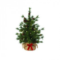 Martha Stewart Living 24 in. Pre-Lit LED Bristle Cone Pine Burlap Artificial Table Tree-9318000610 206497623