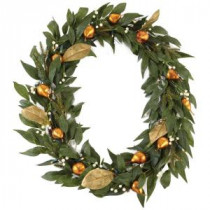 Martha Stewart Living 28 in. Pre-Lit Artificial Christmas Wreath with Gilded Pears-9754100610 300267127
