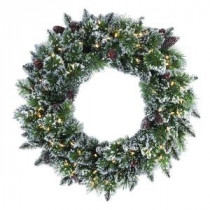 Martha Stewart Living 30 in. LED Pre-Lit Glittery Bristle Pine Artificial Christmas Wreath-9316310610 206497385