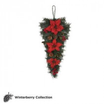 Martha Stewart Living 32 in. Unlit Winterberry Artificial Swag with Red Poinsettias, Berries and Pinecones-1757844 203264022