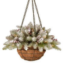 National Tree Company 20 in. Dunhill Fir Hanging Basket with Battery Operated Warm White LED Lights-DUF3-300-20H-B1 300487176
