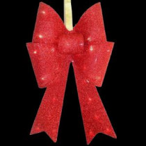 National Tree Company 20 in. Pre-Lit Red Fabric Bow with Battery Operated LED Lights-MZBO-20RL-B1 205572855